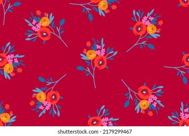 Contemporary  cute floral print with small garden flowers on woodland for digital wallpaper and apparel in liberty style ,botanical vector template
