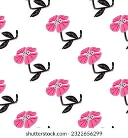 Contemporary cute stylized flowers seamless pattern. Decorative naive style botanical wallpaper. For fabric design, textile print, wrapping paper, cover. Vector illustration