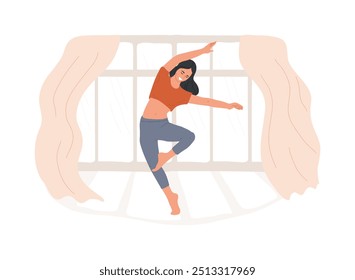 Contemporary dance isolated cartoon vector illustrations. Young woman dancing alone in the studio, classic ballet motion, elegance pose, training alone, fitness activity vector cartoon.