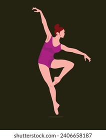 Contemporary dancer flat color vector faceless beautiful woman dancing artistic character vector illustration design