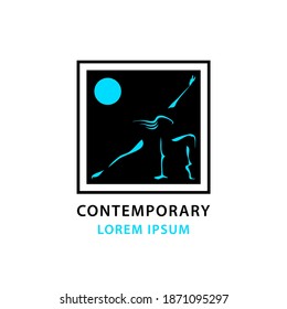 Contemporary Dancing girl outline and the moon. Contemporary dance logo.