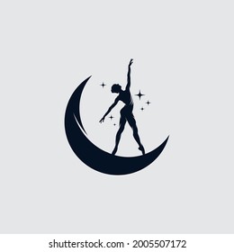 Contemporary Dancing girl outline and the moon