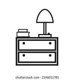 Contemporary for decorative design. chest drawers lamp books. Vector illustration. Stock image. 