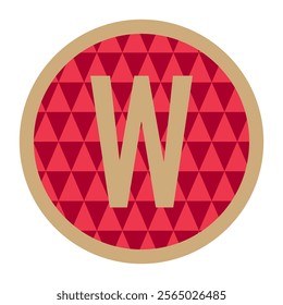 A contemporary design featuring the letter W in gold, placed within a circular frame and layered on a green triangle pattern. Ideal for logos, branding, and digital art projects.