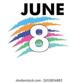 Diseño contemporáneo de la tarjeta de fecha del 8 de junio. Útil para planificadores profesionales, calendarios minimalistas, impresiones murales y diseños de gestión de tiempo