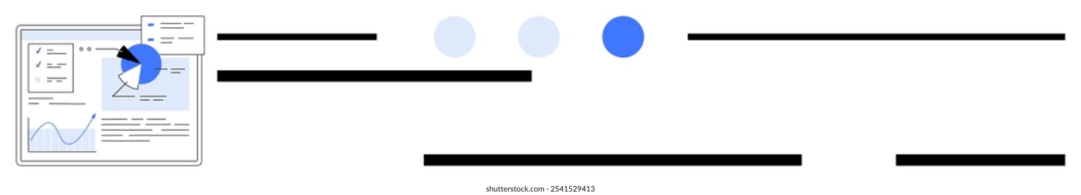A contemporary display of business data with a pie chart and line graph. Ideal for data analysis, business presentations, financial reporting, trend analysis, and professional infographics. Modern