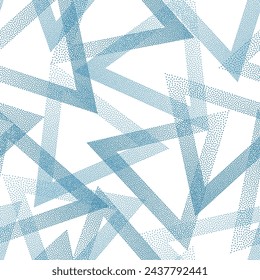 Contemporary dotwork triangles vector seamless pattern. Geometric tileable background with dots texture. Gradient triangles of chevron dots seamless ornament. Wrapping paper.