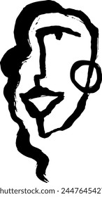Contemporary Dry Brush Abstract Modern Girl Portrait.