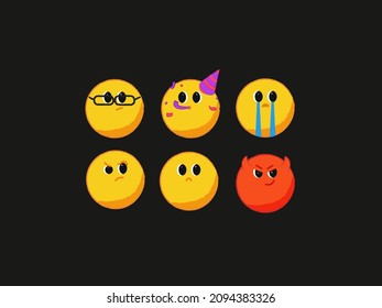 Contemporary emoji collection. A set with vector grunge faces and objects