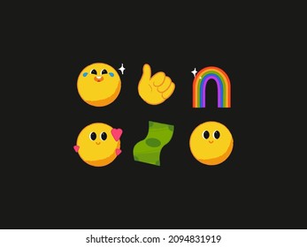 Contemporary emoji collection. A set with vector grunge faces and objects