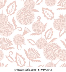 Contemporary ethnic seamless pattern with floral elements. Detailed flowers illustrations. Can be used for wallpaper, web page background, surface textures.