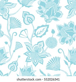 Contemporary ethnic seamless pattern with floral elements.