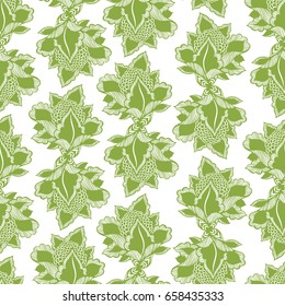 Contemporary ethnic seamless pattern with floral elements.