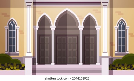 contemporary facade of catholic church architecture christian religion culture concept horizontal