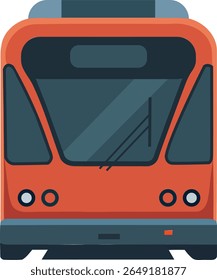 A contemporary flat color vector illustration presenting the front view of a modern public transport bus or tram. Its streamlined design features large windows