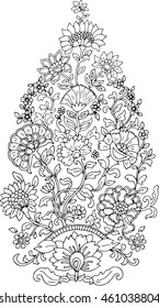 Contemporary  floral artwork for block printing, inspired by traditional textile pieces.
