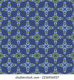 Contemporary floral geometry seamless vector tile pattern. Simple geometric patchwork sample ornament. Abstract flower repeating tiling wallpaper. Funky beautiful decoration endless pattern