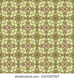 Geometría floral contemporánea patrón de mosaico vectorial sin soldadura. Ornamento de muestra geométrica retro. Resumen de la impresión de la tela de azulejos que se repite en las flores. Motif bohemio arabesco
