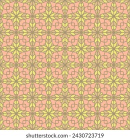 Contemporary floral geometry seamless vector tile pattern. Symmetrical geometric patchwork sample ornament. Abstract flower repeating tiling textile print. Tribal style interior repetitive pattern.