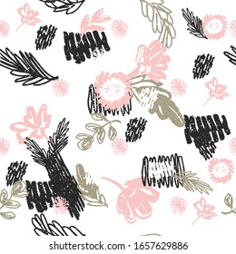 Contemporary Floral Pattern. Hand Drawn Texture 