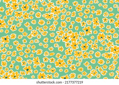 Contemporary floral print with elegant small flowers on pasture for digital background and garment in classic style ,ornate vector template
