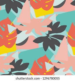 Contemporary floral seamless pattern. Modern exotic jungle fruits and plants illustration in vector.