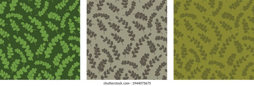 Conjunto de patrones sin soldadura floral contemporáneo. Diseño moderno de hojas dibujadas a mano para papel, cubierta, tela, decoración interior y otros usuarios.