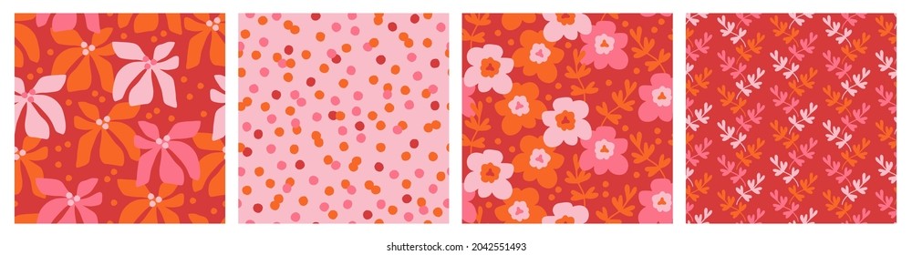 Contemporary floral seamless pattern set, vintage colors. Modern botanical design for fabrics, tile mosaic, scrapbooking. Fashionable vector illustration 