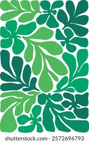 Contemporary floral shapes with leaves, Folk style. Mid-Century Modern Art design for wrapping paper, cover, fabric or textile, interior decor, and other