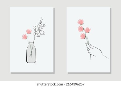 Contemporary floral with vast vector artwork,floral hands art,Abstract floral hands vast line art.