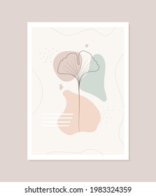 Contemporary flower poster. Hand drawn abstract botanical elements. Minimal interior design and natural wall art. Modern vector illustration.