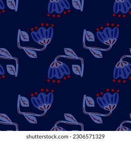 Contemporary flower seamless pattern. Cute stylized flowers background. Decorative naive botanical wallpaper. For fabric design, textile print, wrapping paper, cover. Vector illustration