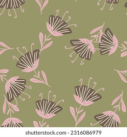 Contemporary flower seamless pattern. Cute stylized flowers wallpaper. Decorative naive botanical backdrop. For fabric design, textile print, wrapping paper, cover. Vector illustration