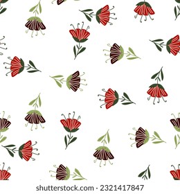 Contemporary flower seamless pattern. Cute stylized flowers wallpaper. Decorative naive botanical backdrop. For fabric design, textile print, wrapping paper, cover. Vector illustration