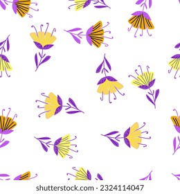 Patrón de flores contemporáneas sin soldadura. Papel de pared de flores estilizadas. Marco botánico ingenuo y decorativo. Para el diseño de tejidos, impresión textil, papel de envoltura, cubierta. Ilustración del vector