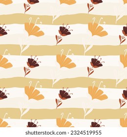 Patrón de flores contemporáneas sin soldadura. Papel de pared de flores estilizadas. Marco botánico ingenuo y decorativo. Para el diseño de tejidos, impresión textil, papel de envoltura, cubierta. Ilustración del vector