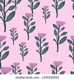 Contemporary flower seamless pattern. Elegant botanical floral wallpaper. Abstract plants endless ornament. Simple design for fabric, textile print, wrapping paper, cover. Vector illustration