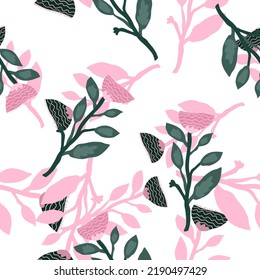 Contemporary flower seamless pattern. Elegant botanical floral wallpaper. Abstract plants endless ornament. Simple design for fabric, textile print, wrapping paper, cover. Vector illustration