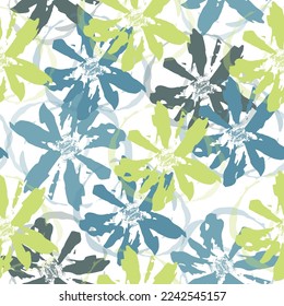 Contemporary Flowers and Leaves Painting ,Seamless Hand Drawn Pattern  Drawing for fabric, textiles, wallpaper, albums, covers, scrapbooks