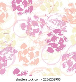 Contemporary Flowers and Leaves Painting ,Seamless Hand Drawn Pattern  Drawing for fabric, textiles, wallpaper, albums, covers, scrapbooks