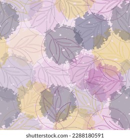 Contemporary Flowers and Leaves Painting ,Seamless Hand Drawn Pattern Delicate multicolored flowers and tropical leaves on pastel background.