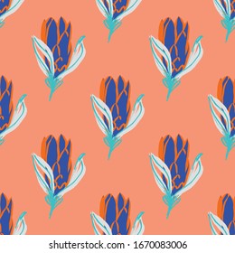 Contemporary Flowers Pattern on Orange Background. Illustration Wallpaper . Seamless Pattern for Fashion and Design 