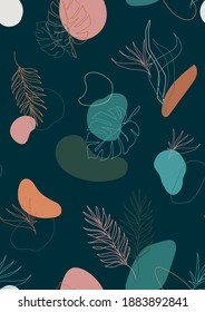 Contemporary foliage with abstract shapes. Vector seamless pattern