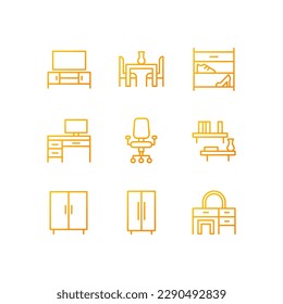 Contemporary furniture for apartment pixel perfect gradient linear vector icons set. Living room and office space. Thin line contour symbol designs bundle. Isolated outline illustrations collection