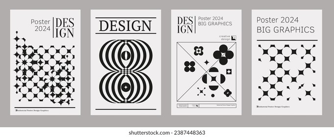 Contemporary futuristic posters. A set of modern covers with a minimalistic silhouette, graphic elements, basic drawings, geometric shapes. Conceptual business design in retro style. Brutalism print