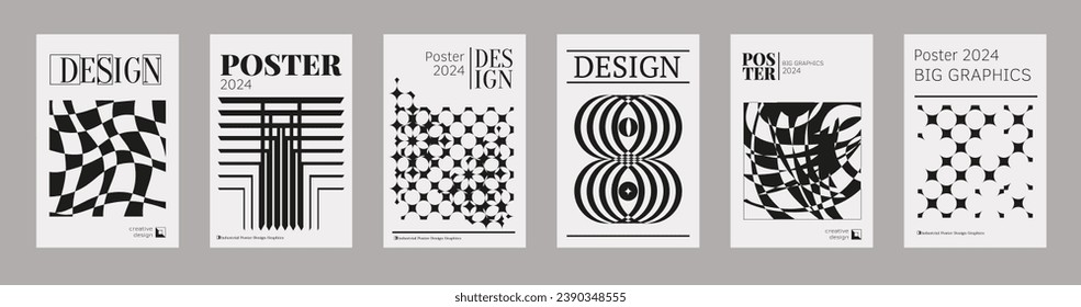 Contemporary futuristic posters. A set of modern covers with a minimalistic silhouette, graphic elements, basic drawings, geometric shapes. Conceptual business design in retro style. Brutalism print