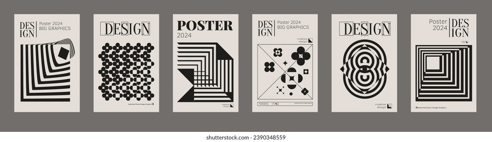 Contemporary futuristic posters. A set of modern covers with a minimalistic silhouette, graphic elements, basic drawings, geometric shapes. Conceptual business design in retro style. Brutalism print