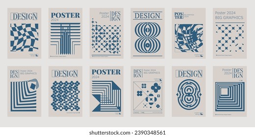 Contemporary futuristic posters. A set of modern covers with a minimalistic silhouette, graphic elements, basic drawings, geometric shapes. Conceptual business design in retro style. Brutalism print