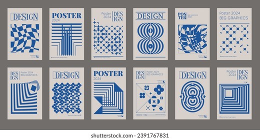 Contemporary futuristic posters. A set of modern covers with a minimalistic silhouette, graphic elements, basic drawings, geometric shapes. Conceptual business design in retro style. Brutalism print