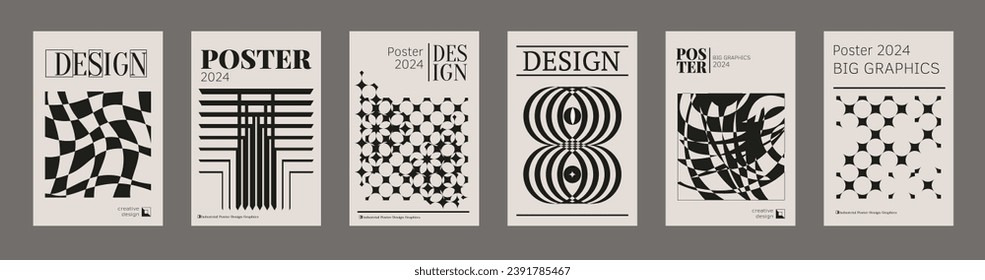 Contemporary futuristic posters. A set of modern covers with a minimalistic silhouette, graphic elements, basic drawings, geometric shapes. Conceptual business design in retro style. Brutalism print